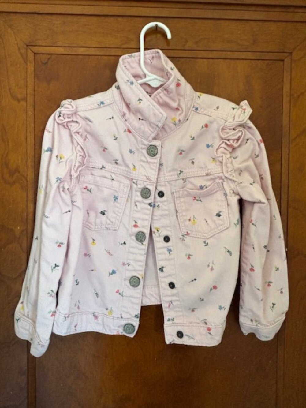 Baby Gap Girls Pink Floral Denim Ruffle Jacket Size 5